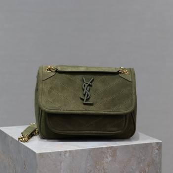 Saint Laurent Niki Baby Bag in Suede 533037 Khaki Green 2024 0202 (YY-240202029)