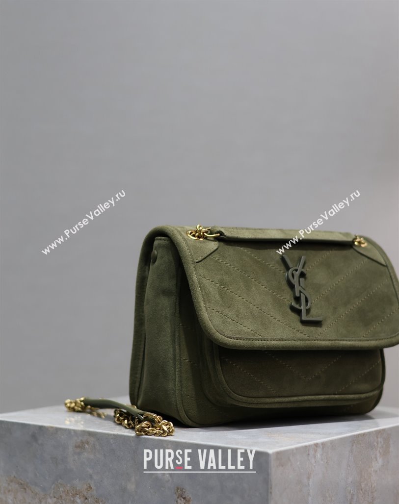 Saint Laurent Niki Baby Bag in Suede 533037 Khaki Green 2024 0202 (YY-240202029)