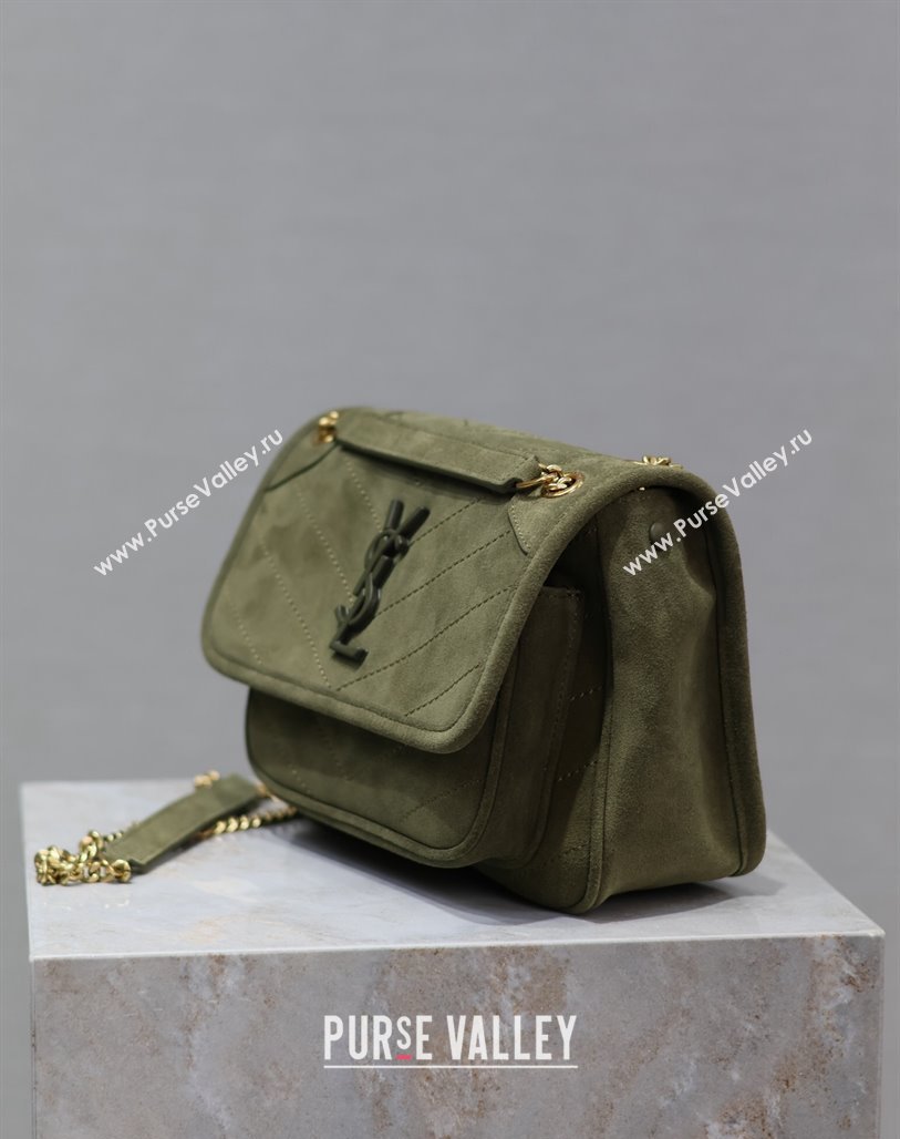 Saint Laurent Niki Baby Bag in Suede 533037 Khaki Green 2024 0202 (YY-240202029)