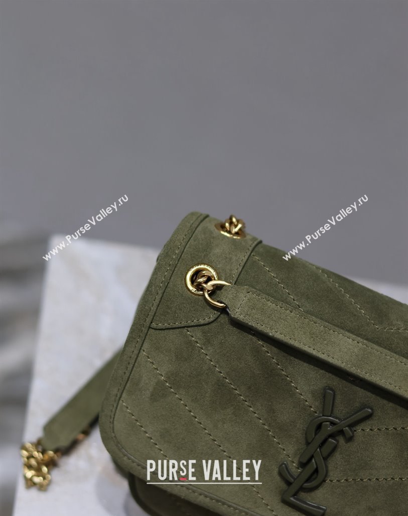 Saint Laurent Niki Baby Bag in Suede 533037 Khaki Green 2024 0202 (YY-240202029)