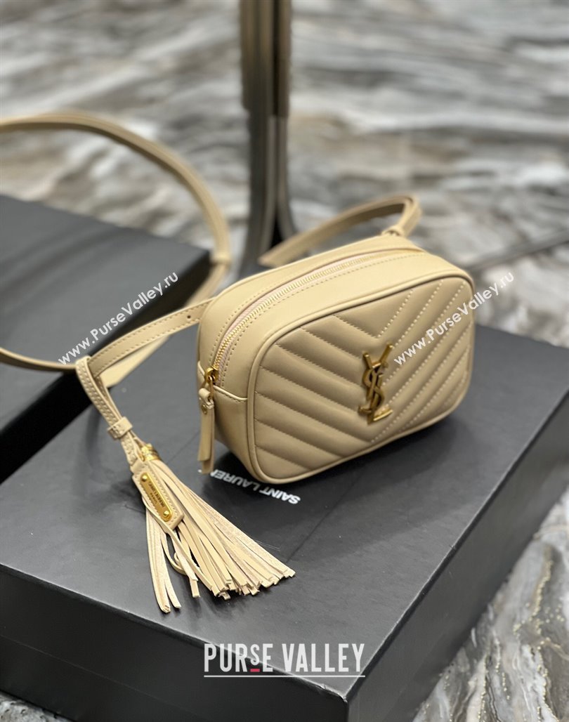 Saint Laurent Lou Tassel Belt Bag in Chevron Leather 534817 Beige 2024 0202 (YY-240202032)