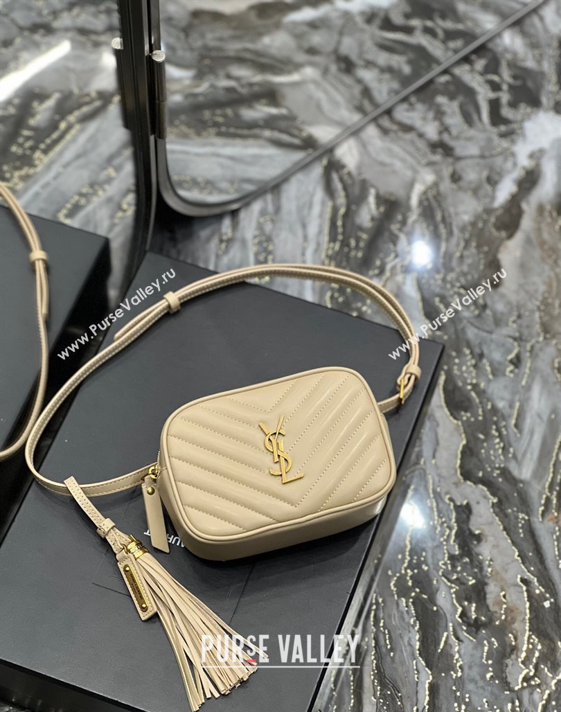 Saint Laurent Lou Tassel Belt Bag in Chevron Leather 534817 Beige 2024 0202 (YY-240202032)