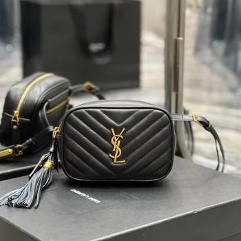 Saint Laurent Lou Tassel Belt Bag in Chevron Leather 534817 Black/Gold 2024 0202 (YY-240202034)