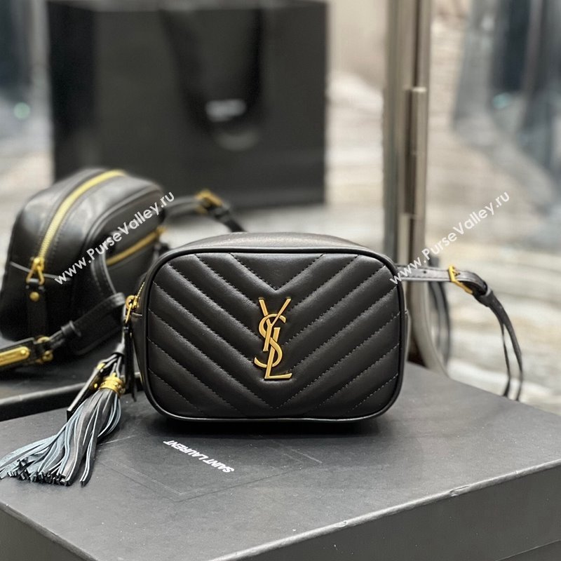 Saint Laurent Lou Tassel Belt Bag in Chevron Leather 534817 Black/Gold 2024 0202 (YY-240202034)