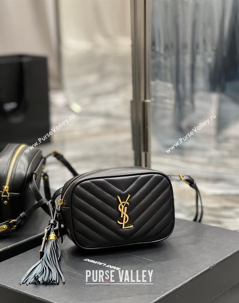 Saint Laurent Lou Tassel Belt Bag in Chevron Leather 534817 Black/Gold 2024 0202 (YY-240202034)