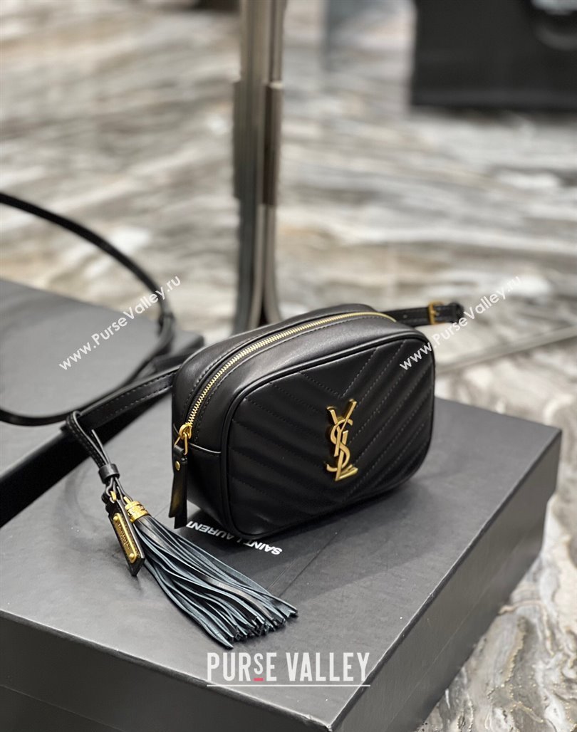 Saint Laurent Lou Tassel Belt Bag in Chevron Leather 534817 Black/Gold 2024 0202 (YY-240202034)