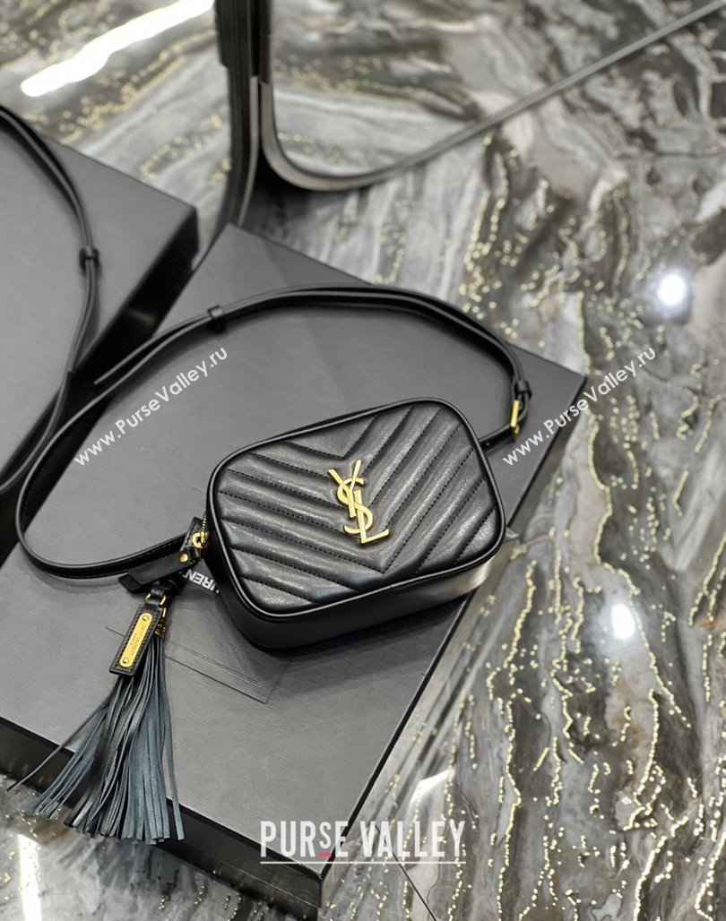 Saint Laurent Lou Tassel Belt Bag in Chevron Leather 534817 Black/Gold 2024 0202 (YY-240202034)