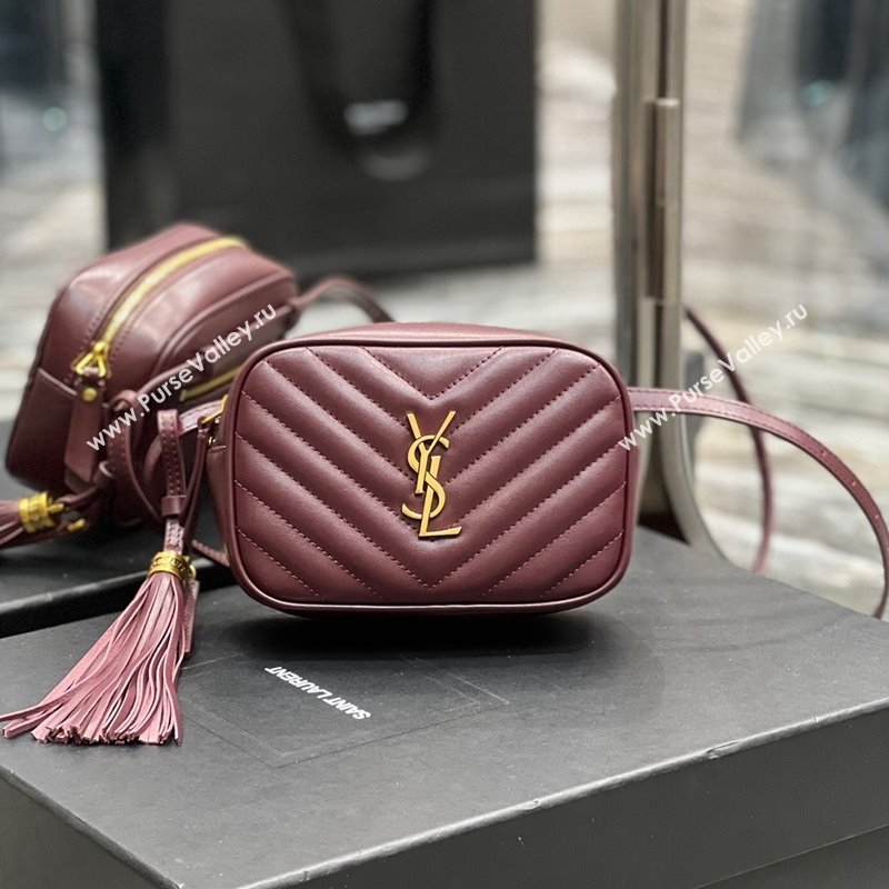 Saint Laurent Lou Tassel Belt Bag in Chevron Leather 534817 Burgundy 2024 0202 (YY-240202035)