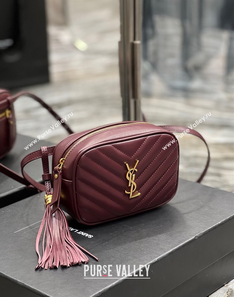 Saint Laurent Lou Tassel Belt Bag in Chevron Leather 534817 Burgundy 2024 0202 (YY-240202035)