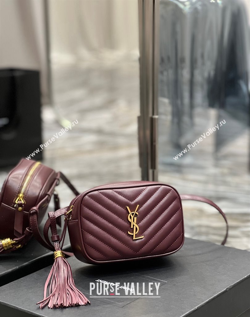 Saint Laurent Lou Tassel Belt Bag in Chevron Leather 534817 Burgundy 2024 0202 (YY-240202035)