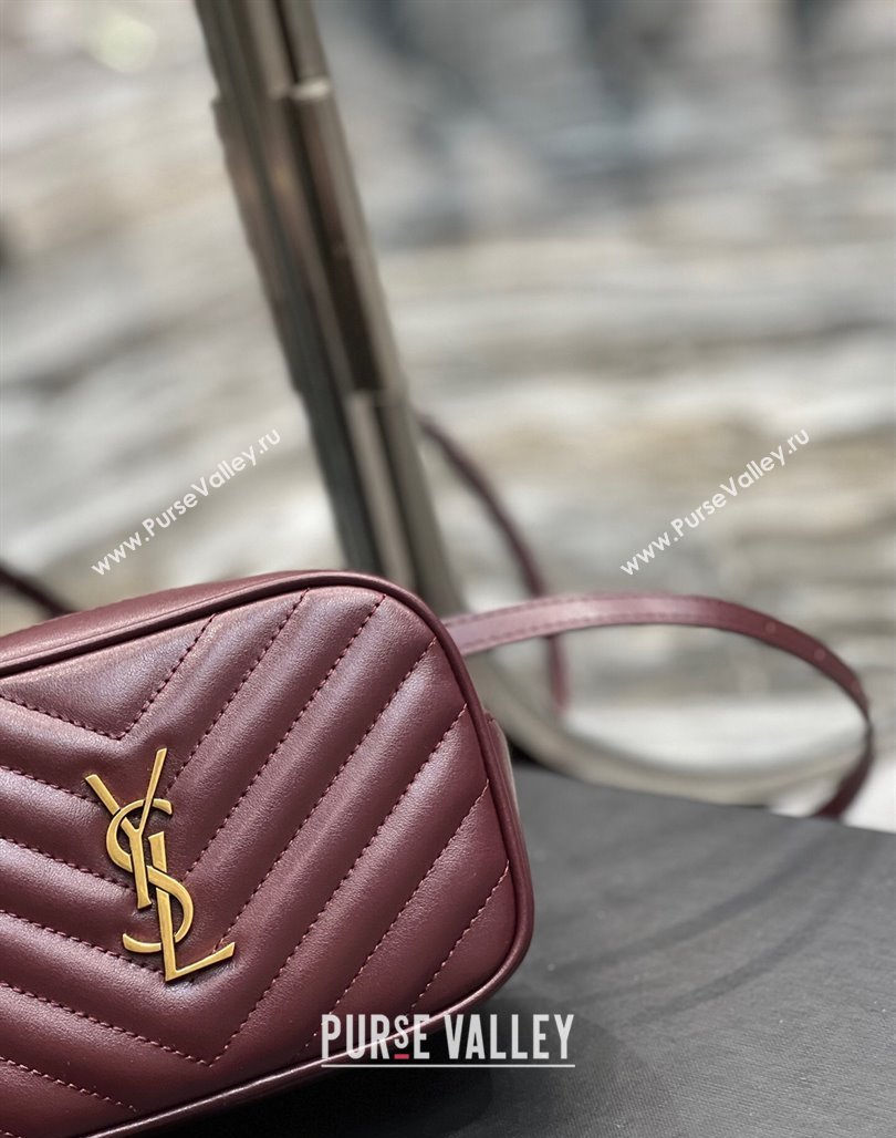 Saint Laurent Lou Tassel Belt Bag in Chevron Leather 534817 Burgundy 2024 0202 (YY-240202035)