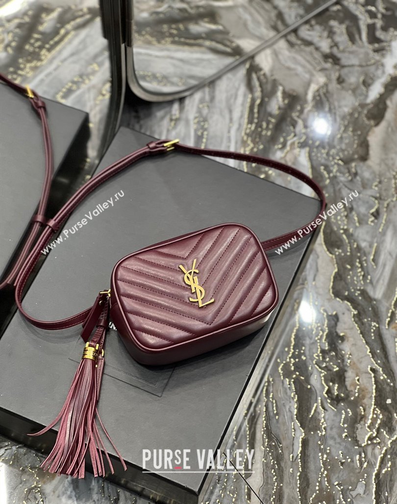 Saint Laurent Lou Tassel Belt Bag in Chevron Leather 534817 Burgundy 2024 0202 (YY-240202035)