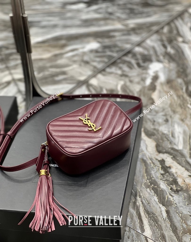 Saint Laurent Lou Tassel Belt Bag in Chevron Leather 534817 Burgundy 2024 0202 (YY-240202035)