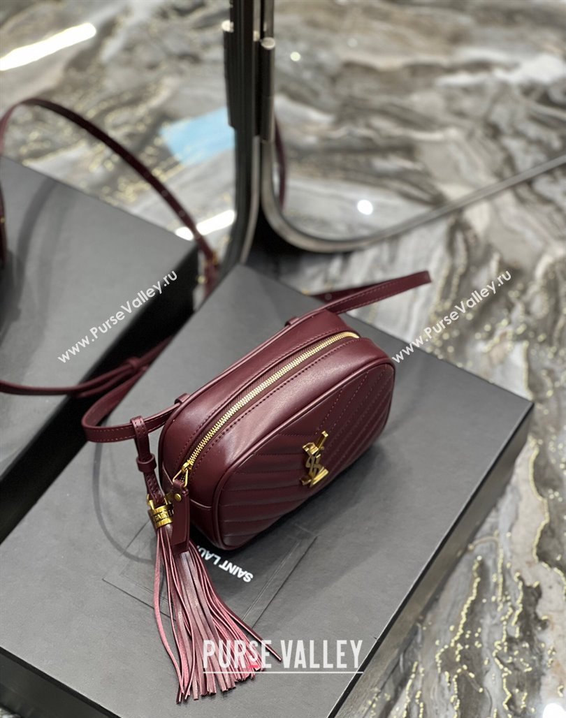 Saint Laurent Lou Tassel Belt Bag in Chevron Leather 534817 Burgundy 2024 0202 (YY-240202035)