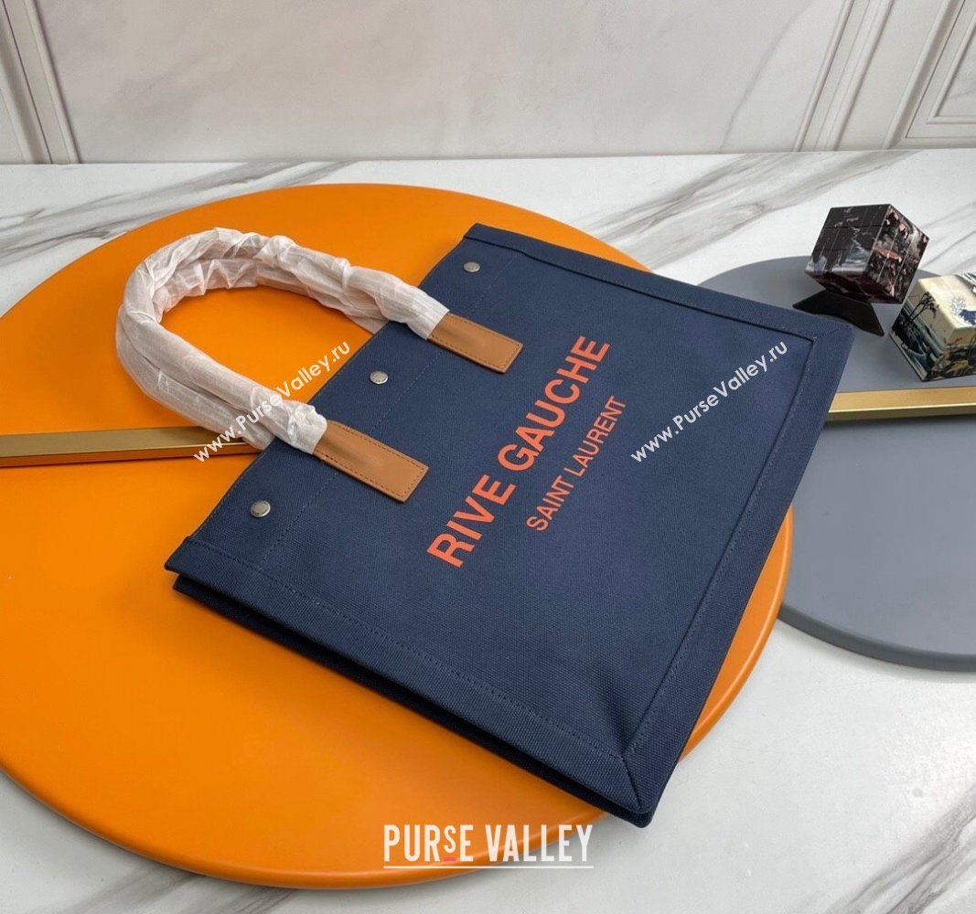 Saint Laurent Rive Gauche Small Tote bag in Linen and Cotton Dark Blue 2024 617481 (YY-240313123)