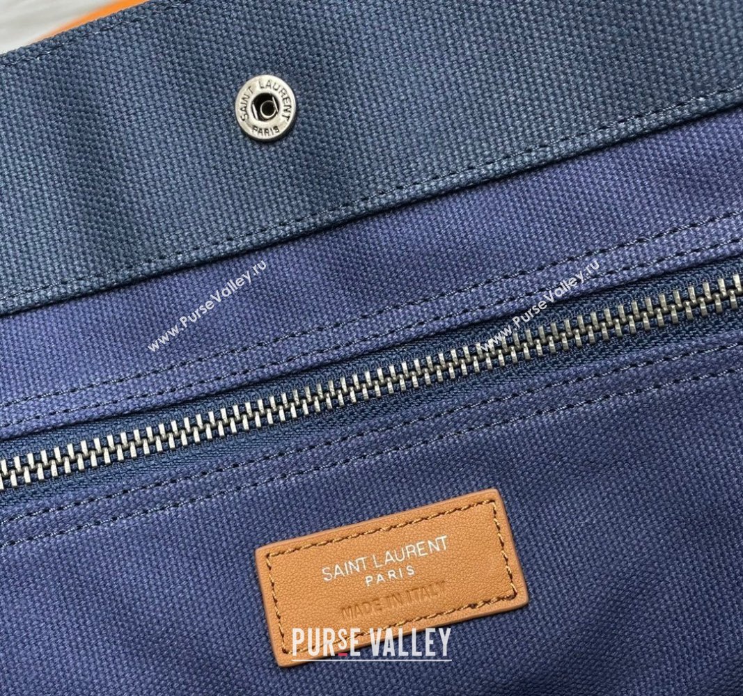 Saint Laurent Rive Gauche Small Tote bag in Linen and Cotton Dark Blue 2024 617481 (YY-240313123)