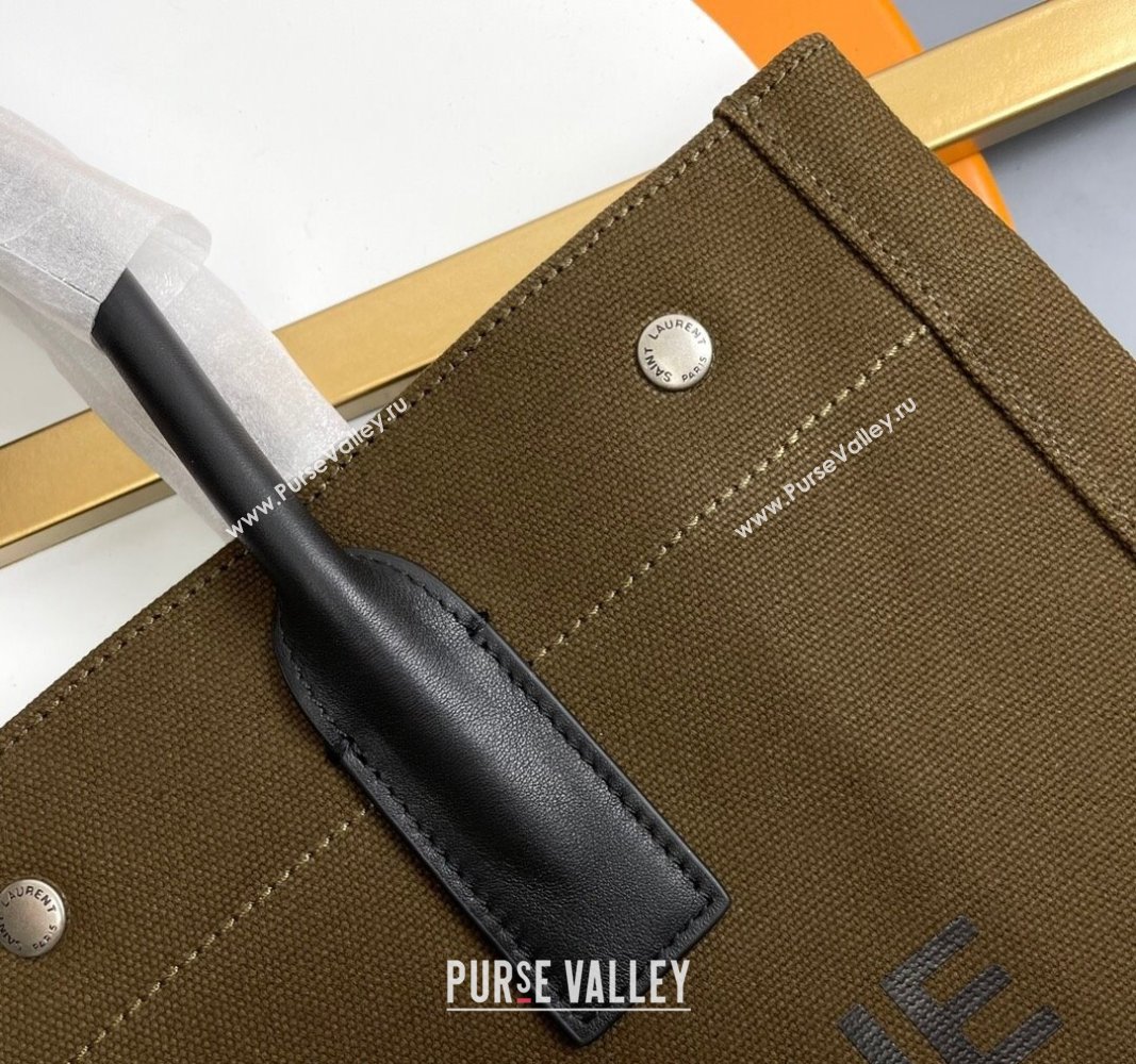 Saint Laurent Rive Gauche Small Tote bag in Linen and Cotton Army Green 2024 617481 (YY-240313124)
