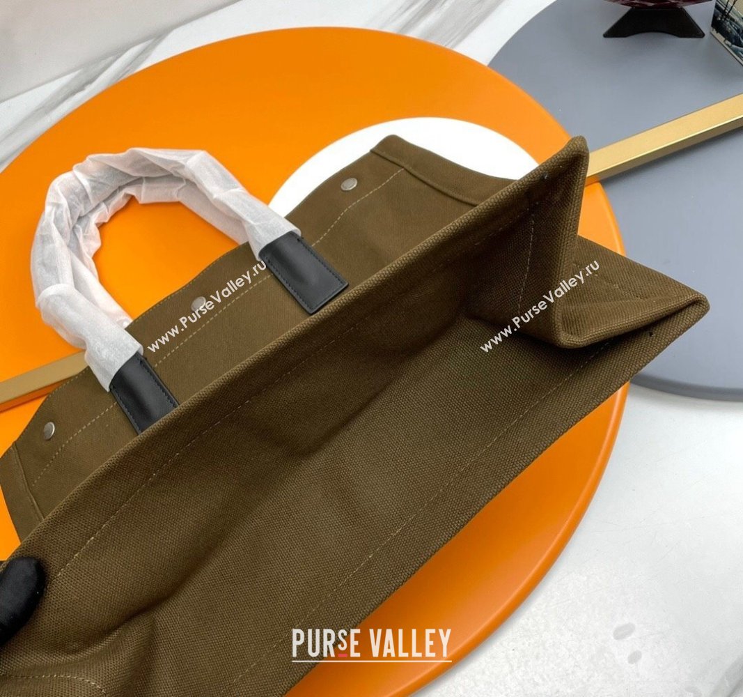 Saint Laurent Rive Gauche Small Tote bag in Linen and Cotton Army Green 2024 617481 (YY-240313124)