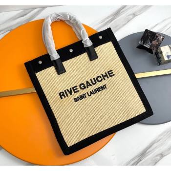 Saint Laurent Rive Gauche N/S Shopping Bag in Raffia Straw Beige 2024 631682 (YY-240313114)