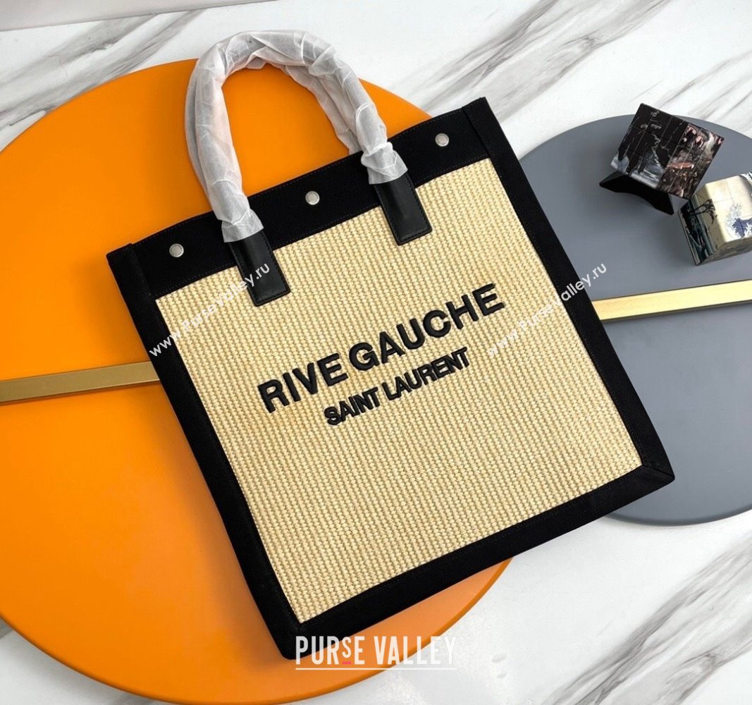 Saint Laurent Rive Gauche N/S Shopping Bag in Raffia Straw Beige 2024 631682 (YY-240313114)