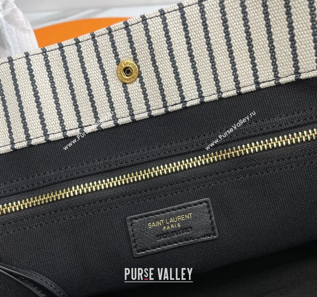 Saint Laurent Rive Gauche Small Tote bag in Linen and Cotton White/Black Strpes 2024 617481 (YY-240313125)