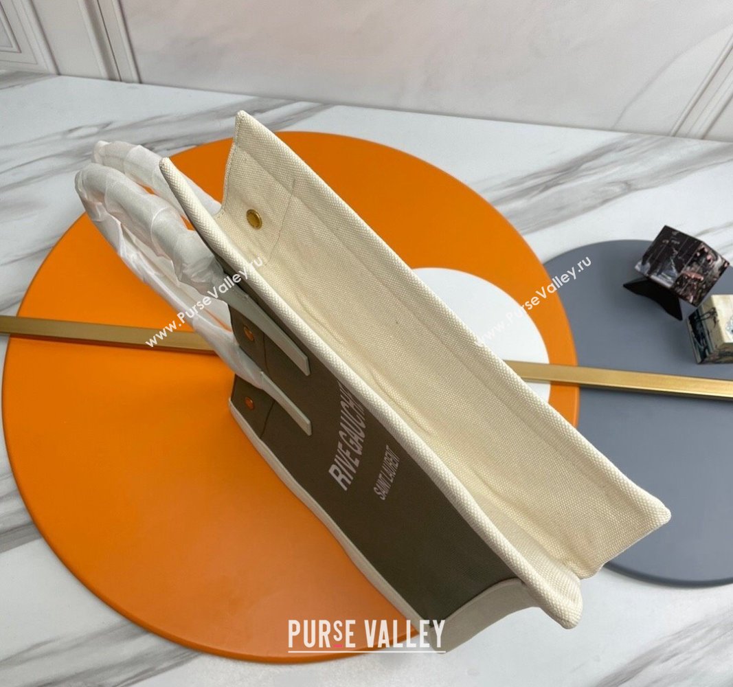 Saint Laurent Rive Gauche Small Tote bag in Linen and Cotton Green/White 2024 617481 (YY-240313126)