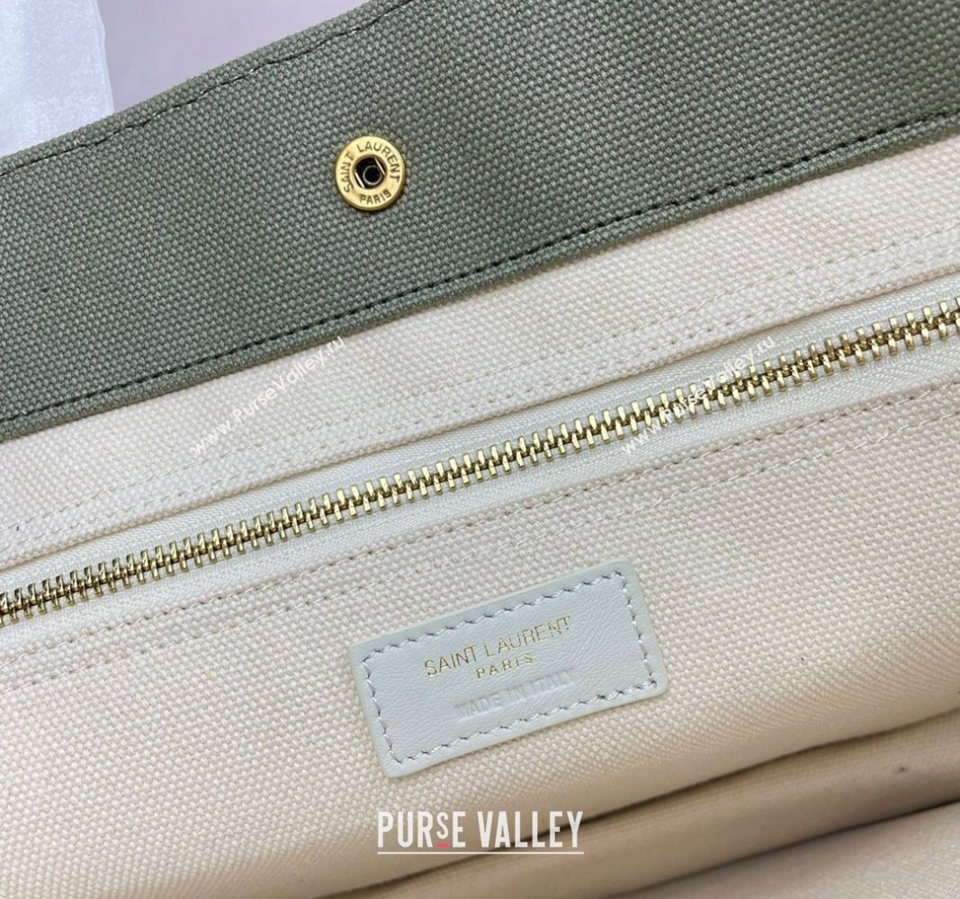 Saint Laurent Rive Gauche Small Tote bag in Linen and Cotton Green/White 2024 617481 (YY-240313126)