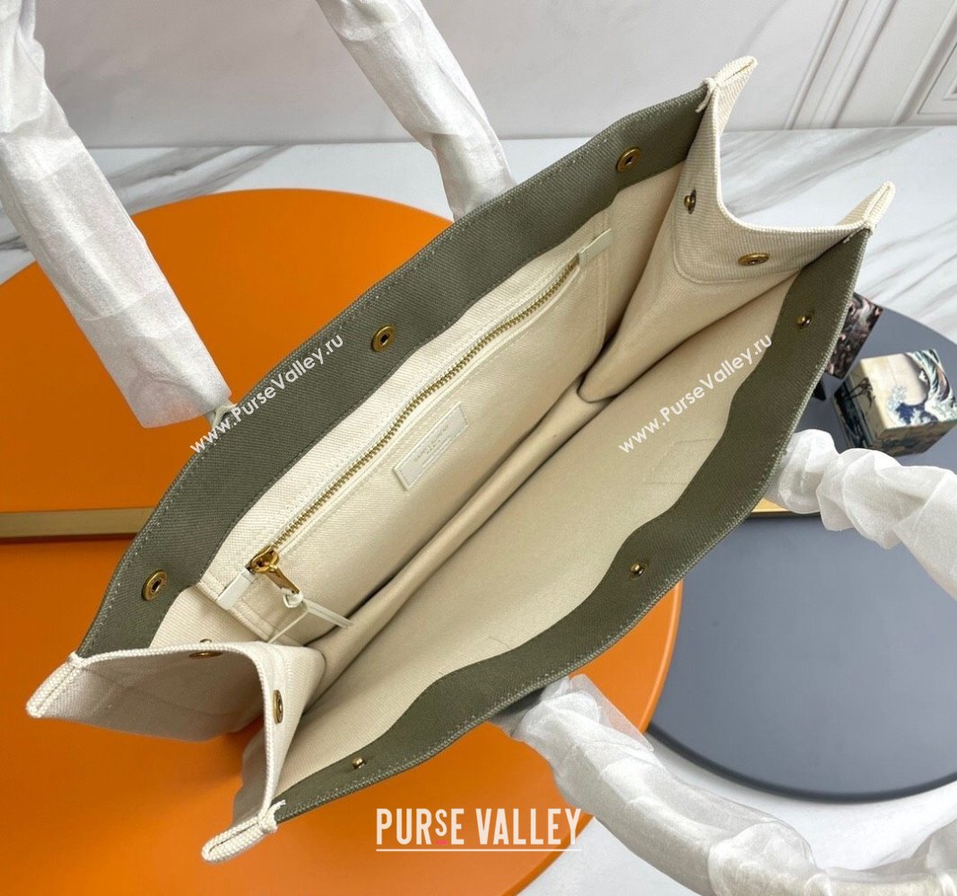 Saint Laurent Rive Gauche Small Tote bag in Linen and Cotton Green/White 2024 617481 (YY-240313126)