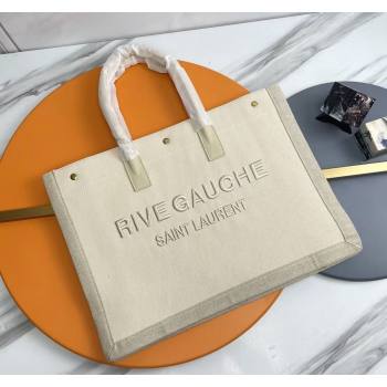 Saint Laurent Rive Gauche Large Tote bag in Linen and Cotton White/Grey 2024 509415 (YY-240313127)