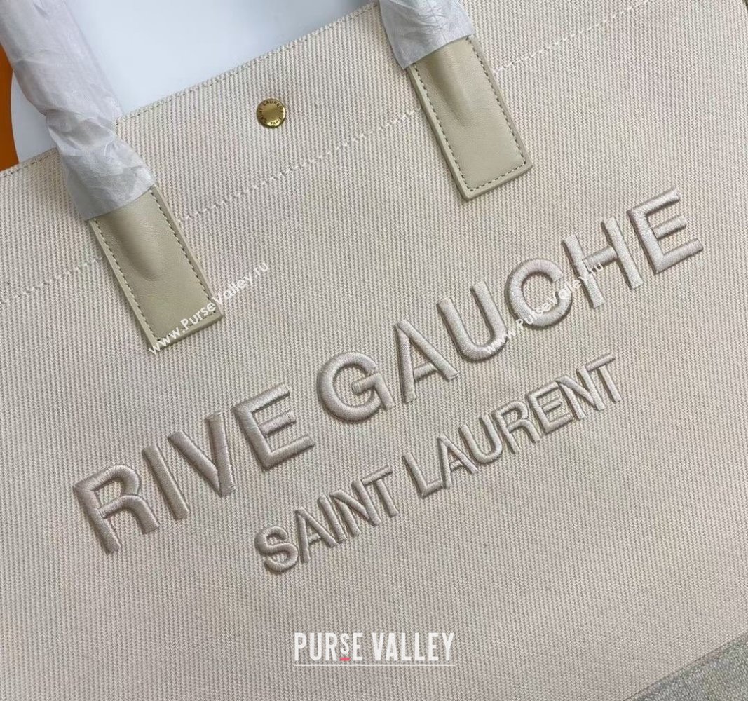 Saint Laurent Rive Gauche Large Tote bag in Linen and Cotton White/Grey 2024 509415 (YY-240313127)