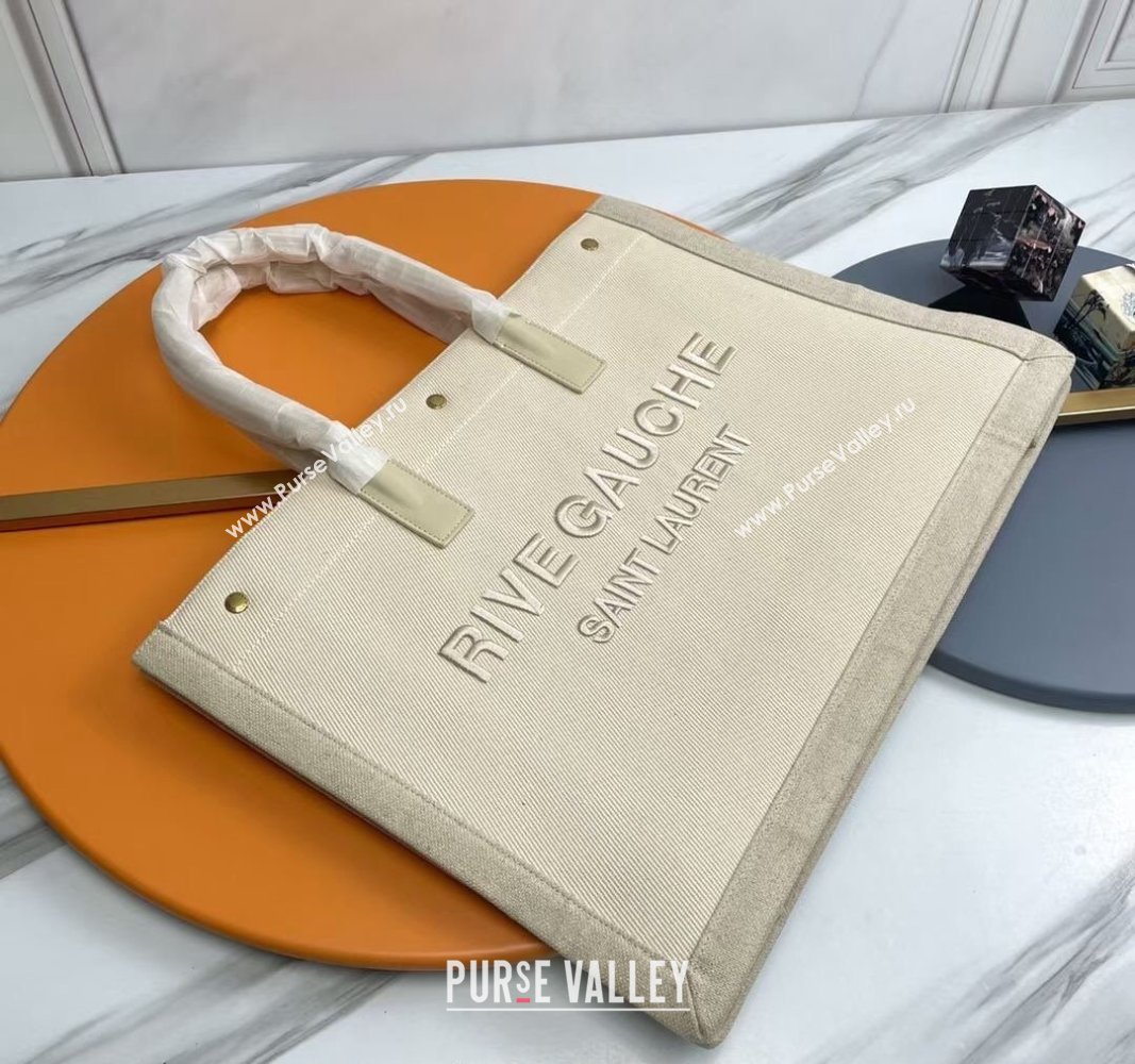 Saint Laurent Rive Gauche Large Tote bag in Linen and Cotton White/Grey 2024 509415 (YY-240313127)