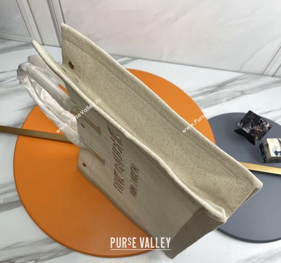 Saint Laurent Rive Gauche Large Tote bag in Linen and Cotton White/Grey 2024 509415 (YY-240313127)