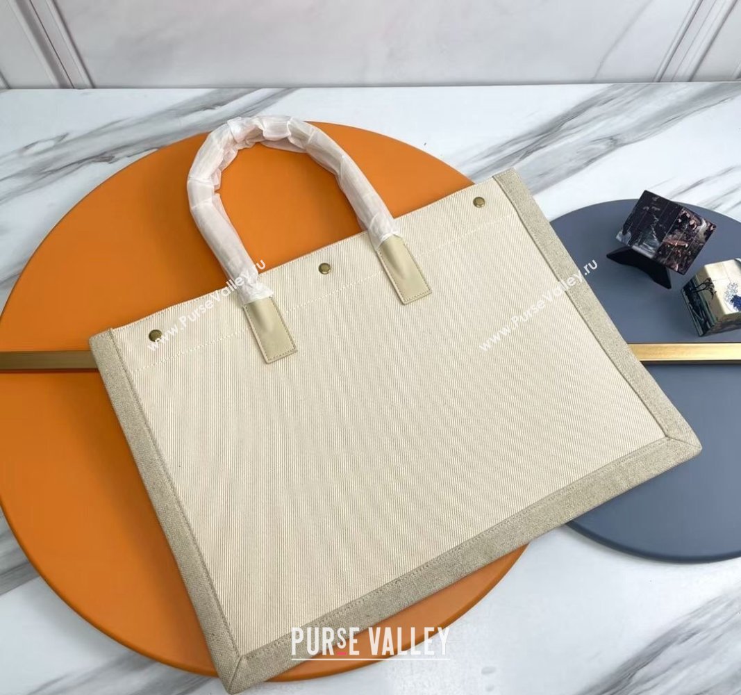 Saint Laurent Rive Gauche Large Tote bag in Linen and Cotton White/Grey 2024 509415 (YY-240313127)
