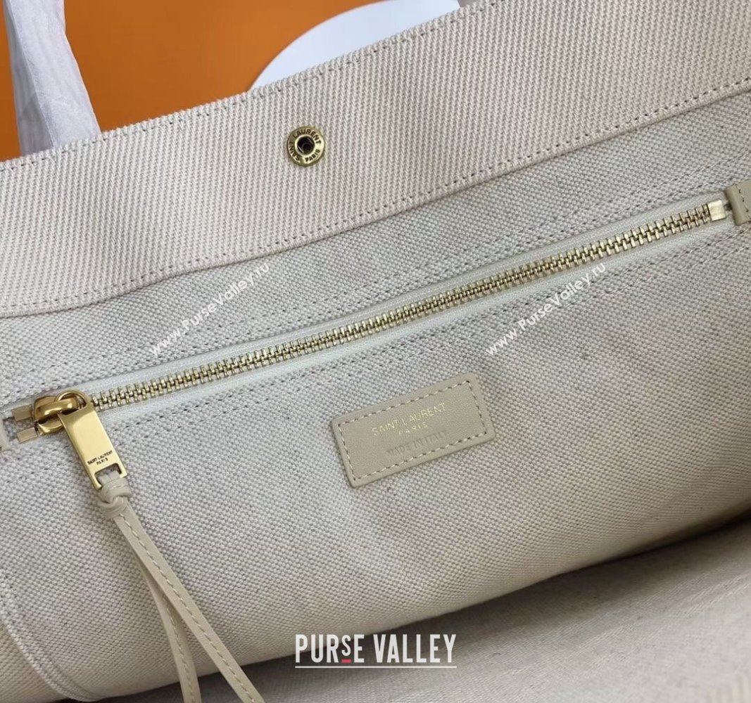 Saint Laurent Rive Gauche Large Tote bag in Linen and Cotton White/Grey 2024 509415 (YY-240313127)
