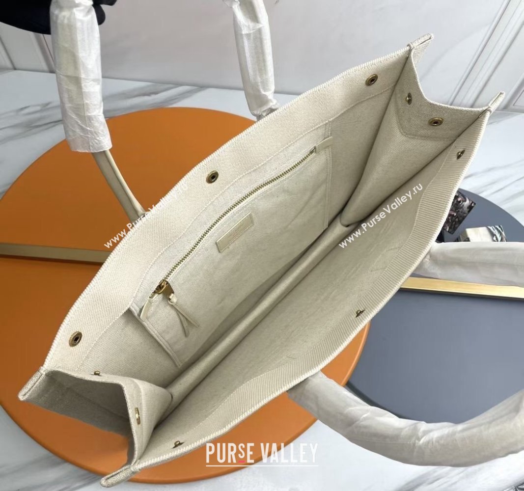 Saint Laurent Rive Gauche Large Tote bag in Linen and Cotton White/Grey 2024 509415 (YY-240313127)