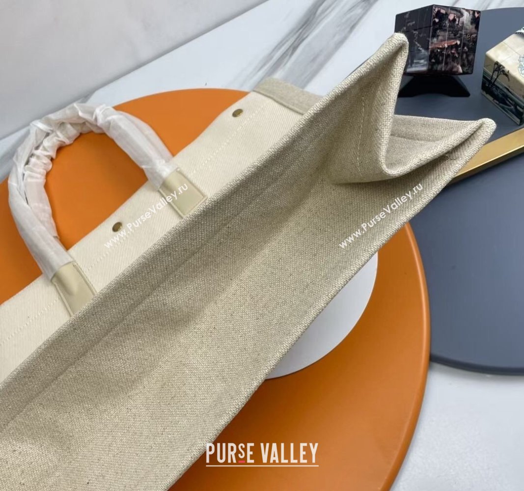 Saint Laurent Rive Gauche Large Tote bag in Linen and Cotton White/Grey 2024 509415 (YY-240313127)