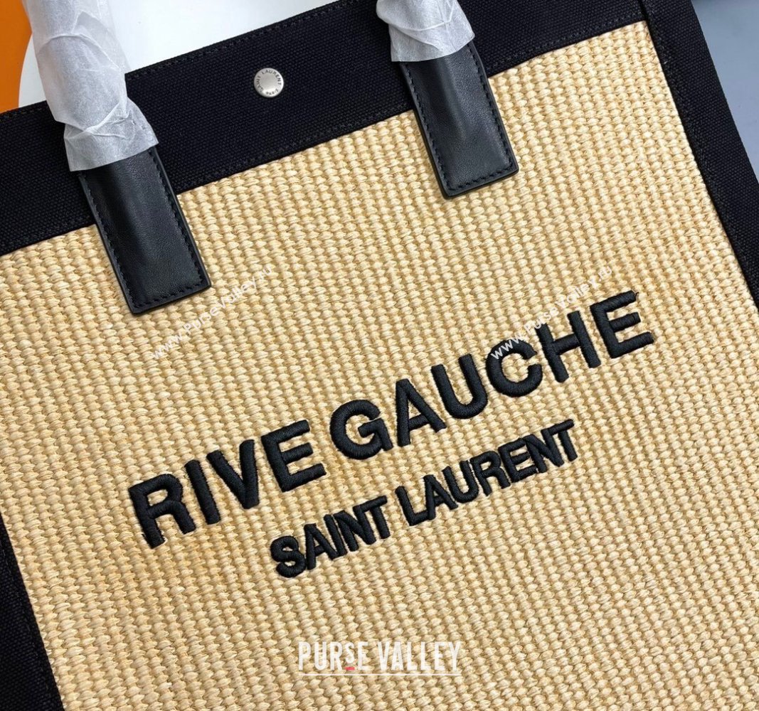 Saint Laurent Rive Gauche N/S Shopping Bag in Raffia Straw Beige 2024 631682 (YY-240313114)