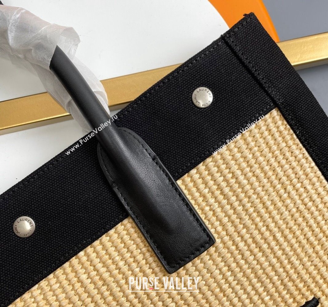 Saint Laurent Rive Gauche N/S Shopping Bag in Raffia Straw Beige 2024 631682 (YY-240313114)