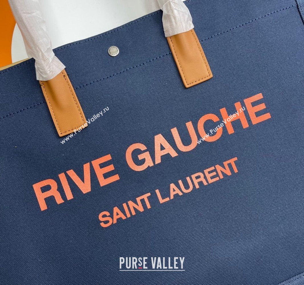 Saint Laurent Rive Gauche Large Tote bag in Linen and Cotton Dark Blue 2024 509415 (YY-240313128)