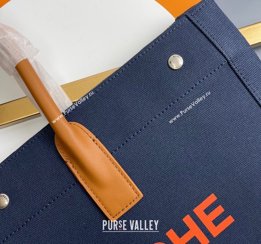 Saint Laurent Rive Gauche Large Tote bag in Linen and Cotton Dark Blue 2024 509415 (YY-240313128)