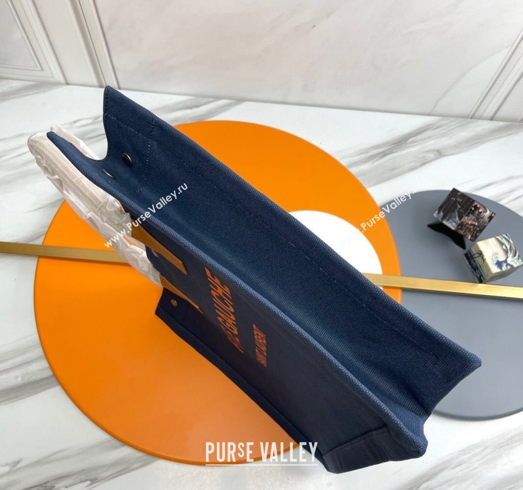 Saint Laurent Rive Gauche Large Tote bag in Linen and Cotton Dark Blue 2024 509415 (YY-240313128)