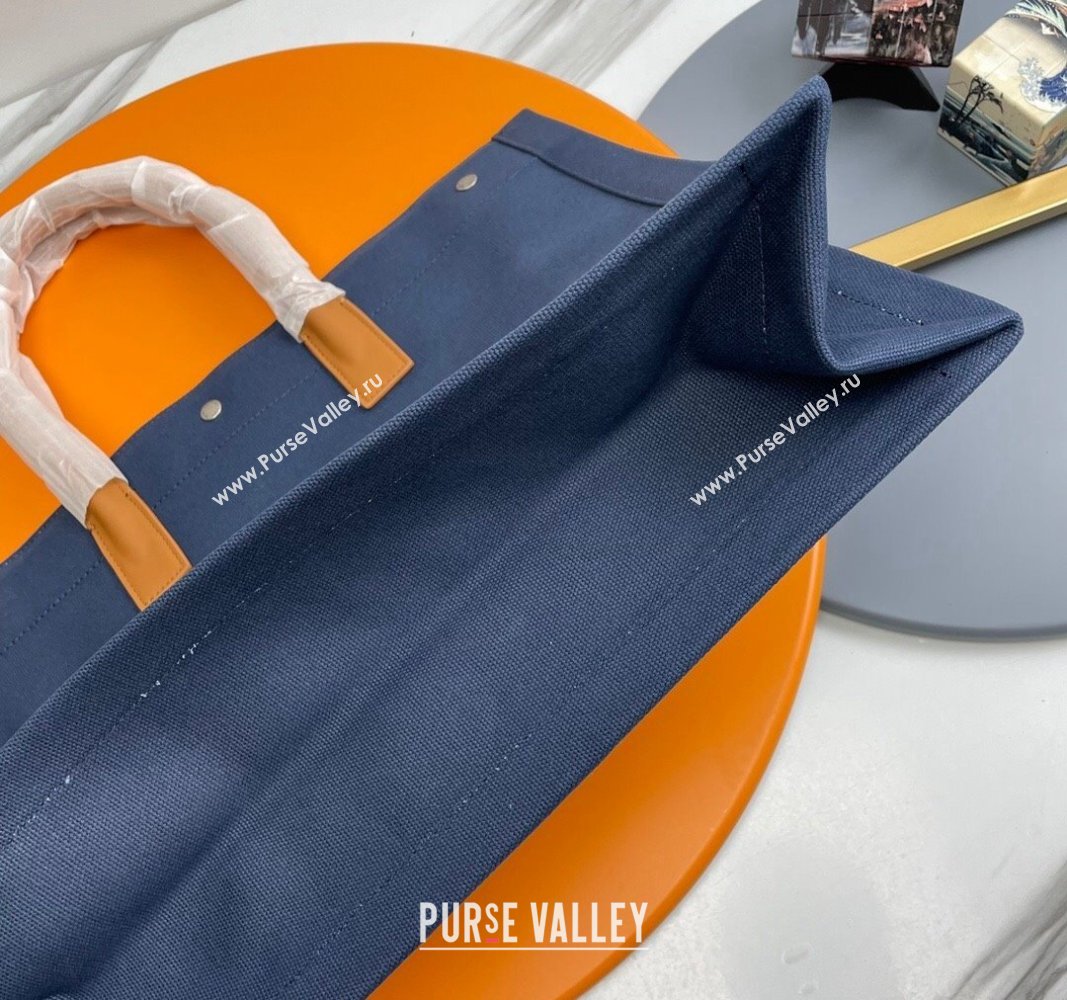 Saint Laurent Rive Gauche Large Tote bag in Linen and Cotton Dark Blue 2024 509415 (YY-240313128)