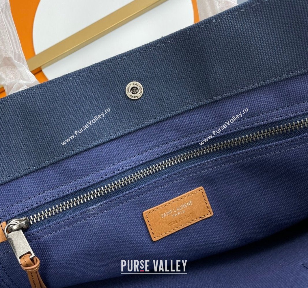 Saint Laurent Rive Gauche Large Tote bag in Linen and Cotton Dark Blue 2024 509415 (YY-240313128)