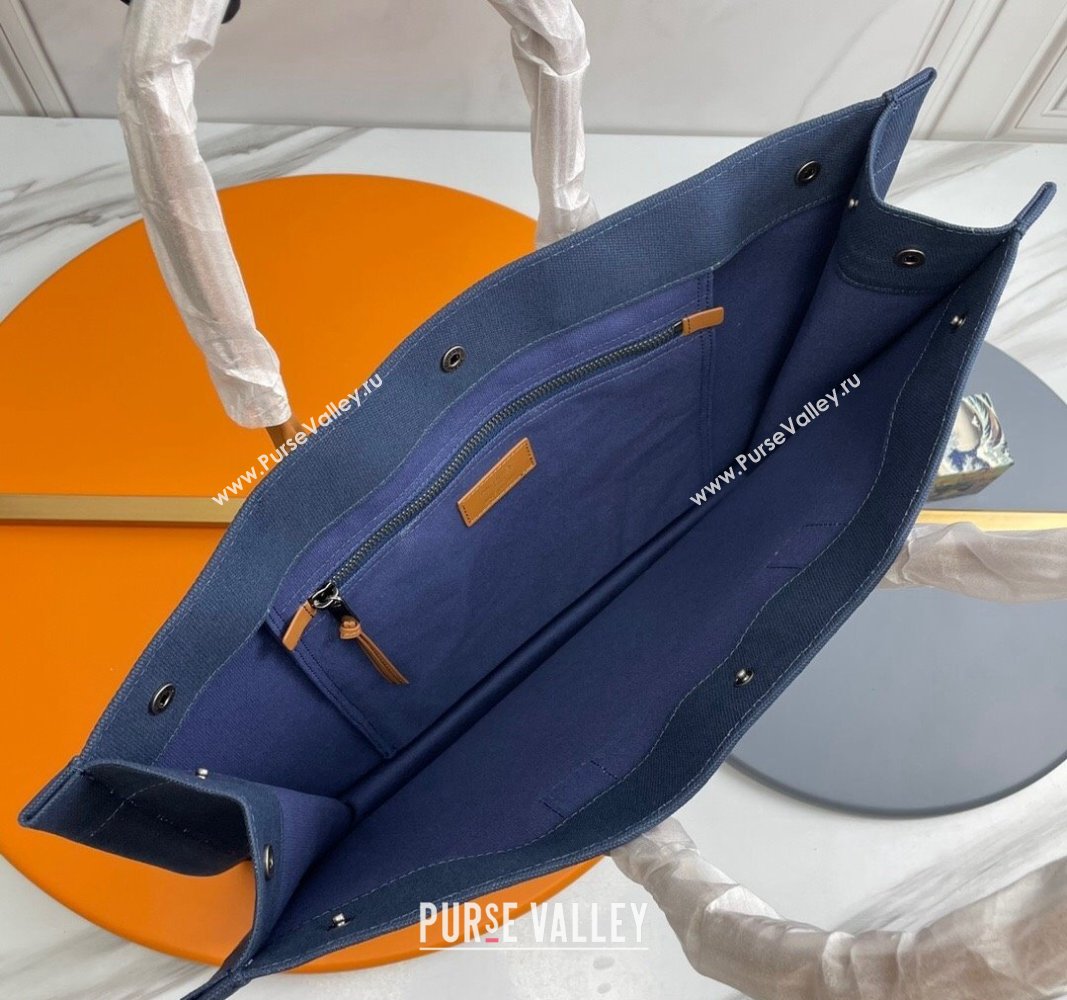 Saint Laurent Rive Gauche Large Tote bag in Linen and Cotton Dark Blue 2024 509415 (YY-240313128)