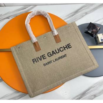 Saint Laurent Rive Gauche Large Tote bag in Linen and Cotton Khaki 2024 509415 (YY-240313129)