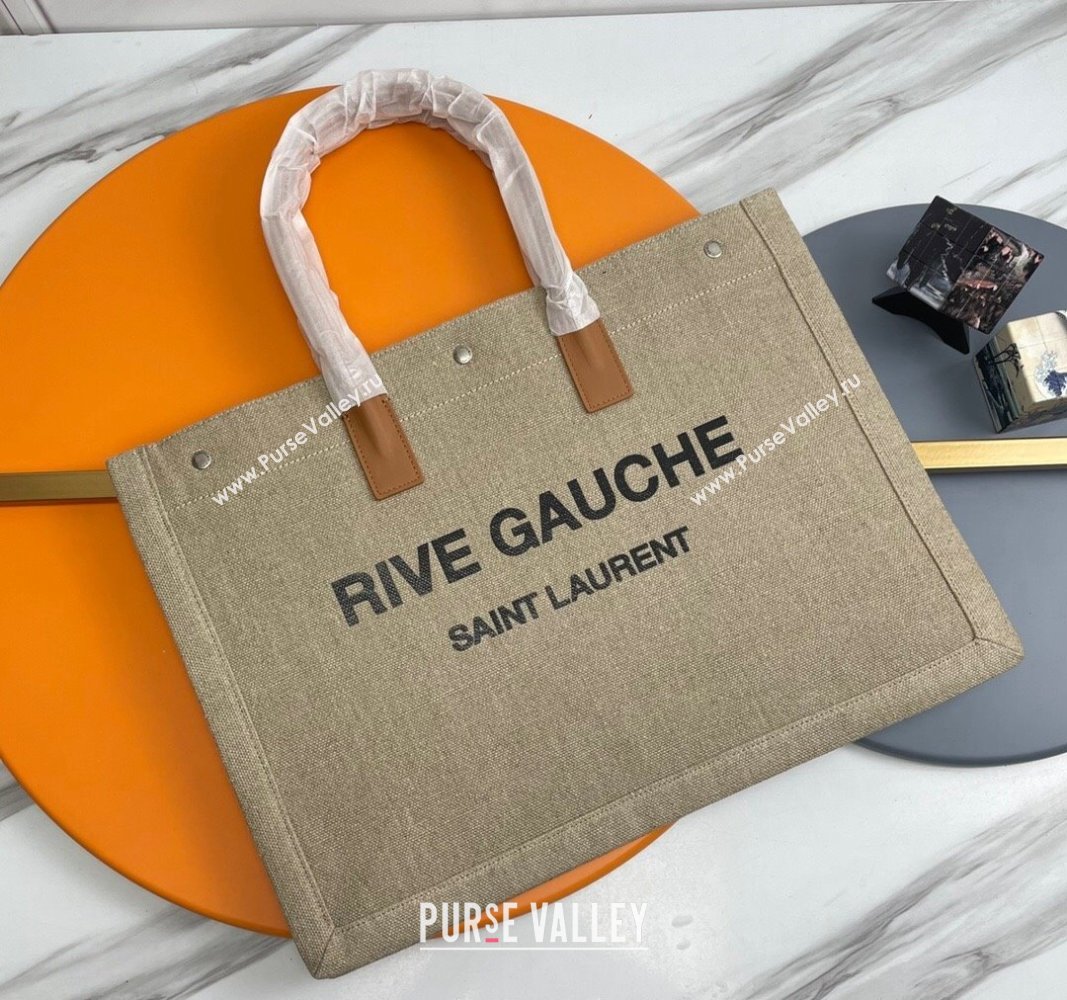 Saint Laurent Rive Gauche Large Tote bag in Linen and Cotton Khaki 2024 509415 (YY-240313129)
