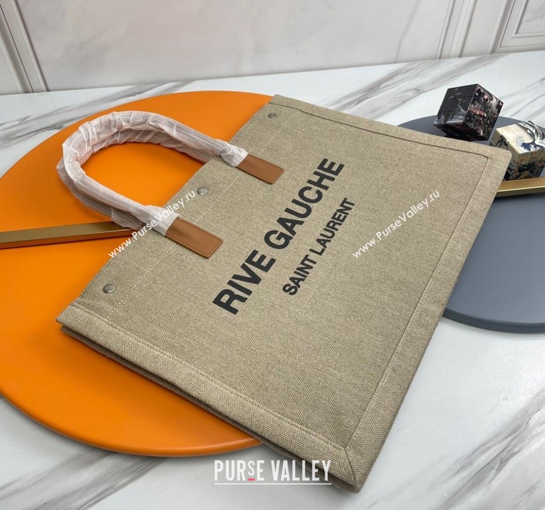 Saint Laurent Rive Gauche Large Tote bag in Linen and Cotton Khaki 2024 509415 (YY-240313129)