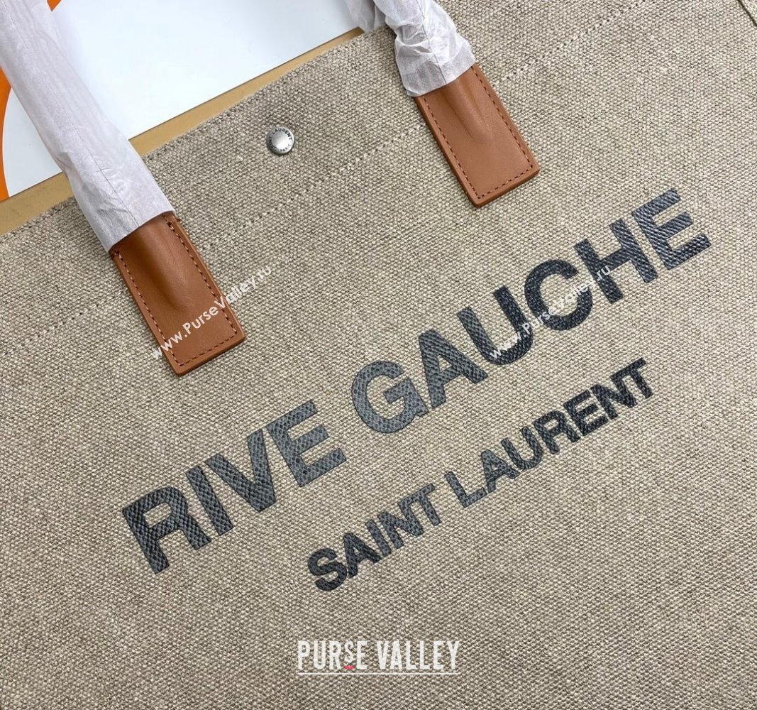 Saint Laurent Rive Gauche Large Tote bag in Linen and Cotton Khaki 2024 509415 (YY-240313129)