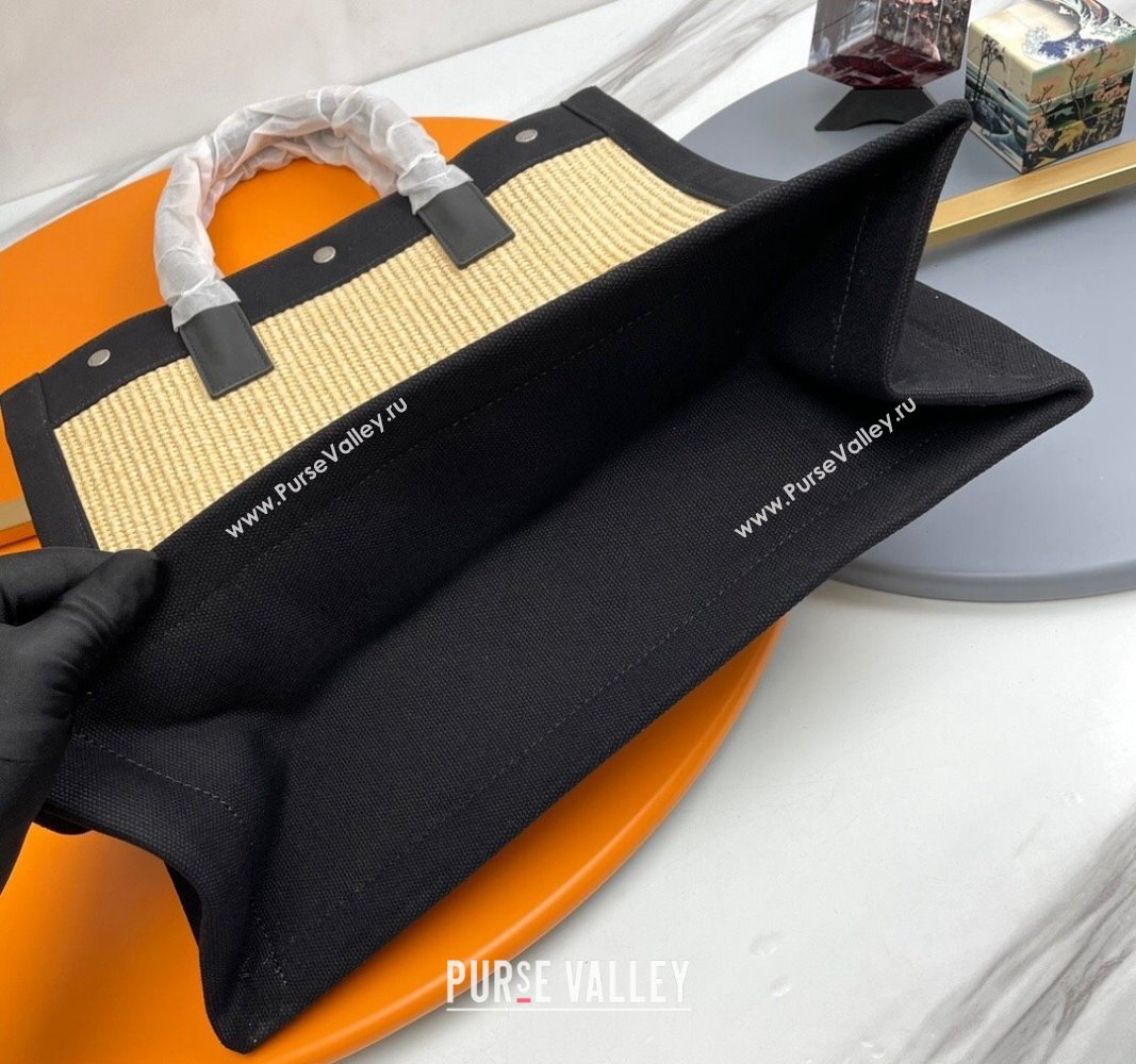 Saint Laurent Rive Gauche N/S Shopping Bag in Raffia Straw Beige 2024 631682 (YY-240313114)