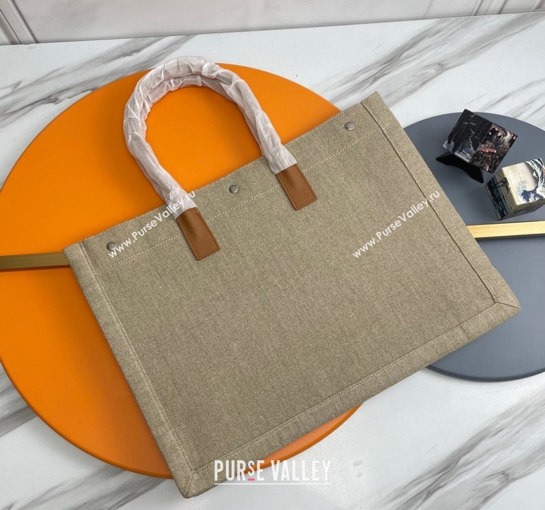Saint Laurent Rive Gauche Large Tote bag in Linen and Cotton Khaki 2024 509415 (YY-240313129)